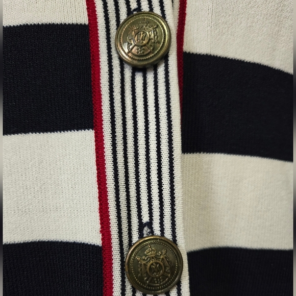 Zendra Nautical Navy and White V Neck Butoned Cardigan Sweater. Size 42/ Medoum - Picture 3 of 11